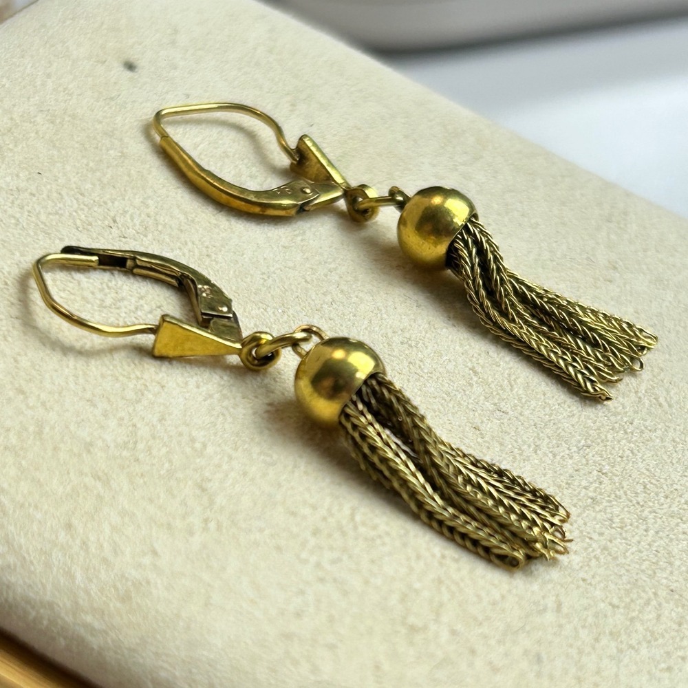 Rolled Gold Franz Breuning Tassel Drop Leverback Earrings 1.5" Vintage 80s